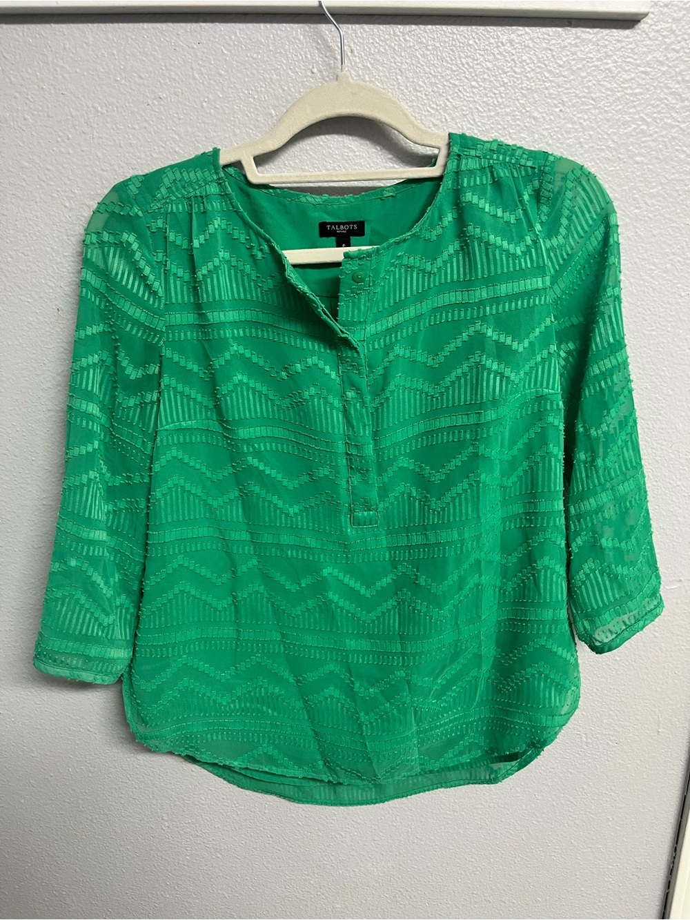 Talbots Emerald Green Textured Split-Neck Blouse